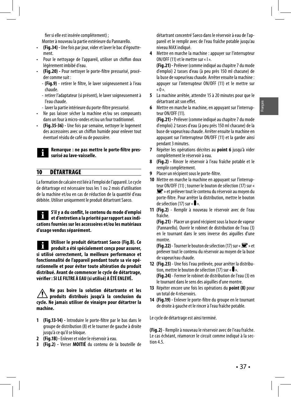 10 détartrage | Philips Saeco Poemia Cafetera expreso manual User Manual |  Page 37 / 104
