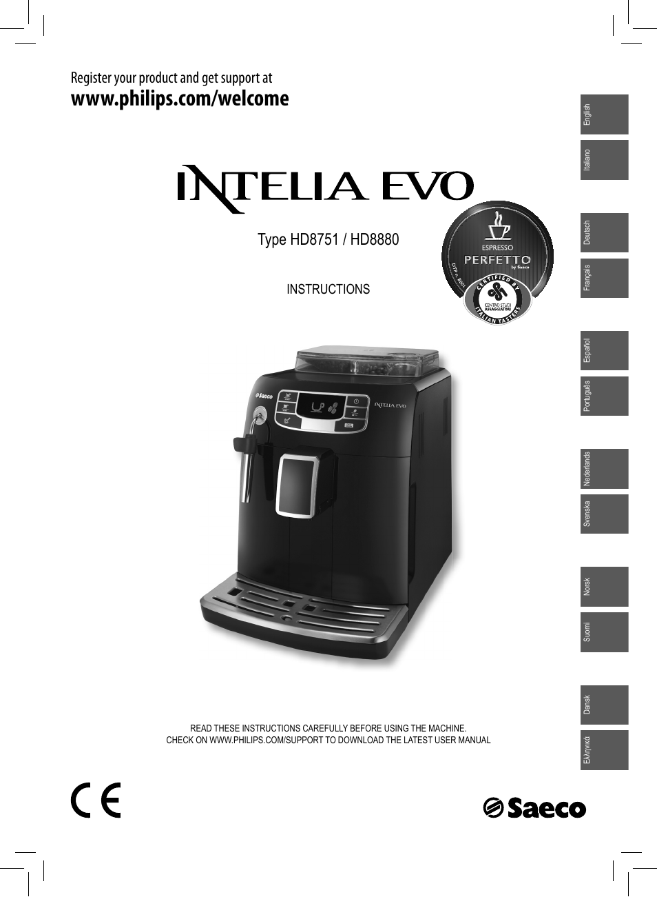 Philips Saeco Intelia Evo Machine espresso Super Automatique User Manual |  96 pages | Also for: Saeco Intelia Evo Kaffeevollautomat