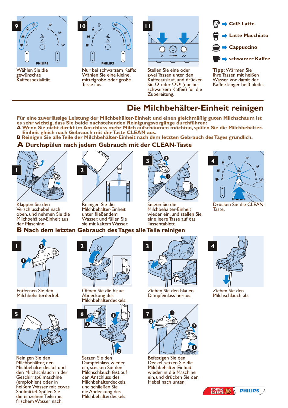 Die milchbehälter-einheit reinigen | Philips SENSEO® Machine à café à  dosettes User Manual | Page 5 / 12 | Original mode