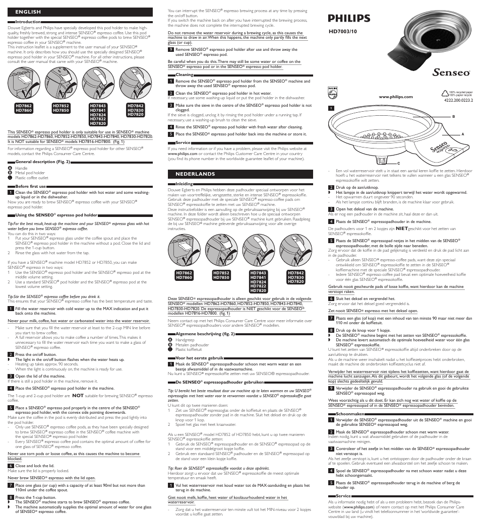 Philips SENSEO® Support à dosette Espresso User Manual | 2 pages | Original  mode | Also for: SENSEO® Espresso podholder HD7003 New generation