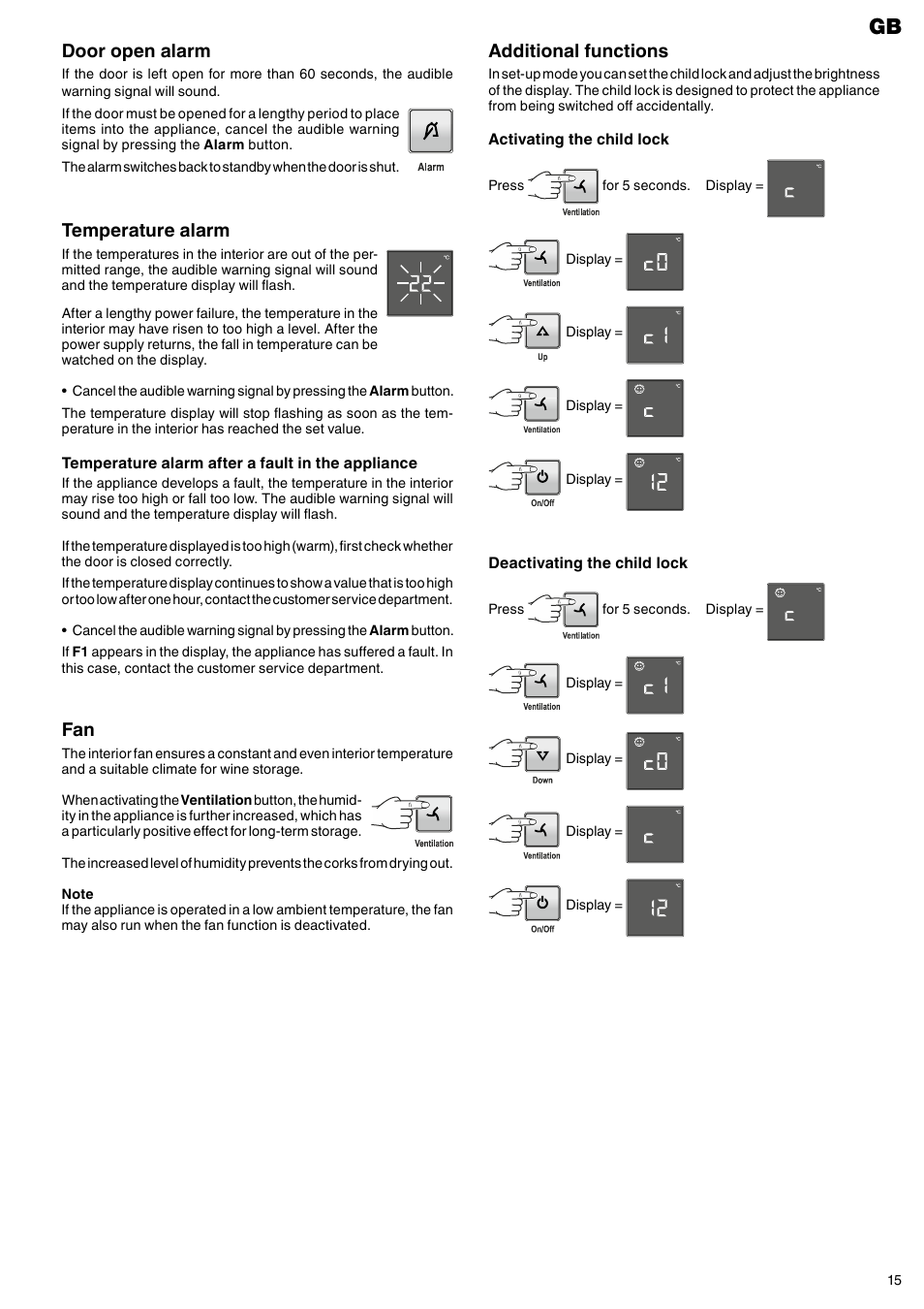 Additional functions, Door open alarm, Temperature alarm | Liebherr WKt 5551  GrandCru User Manual | Page 5 / 11 | Original mode