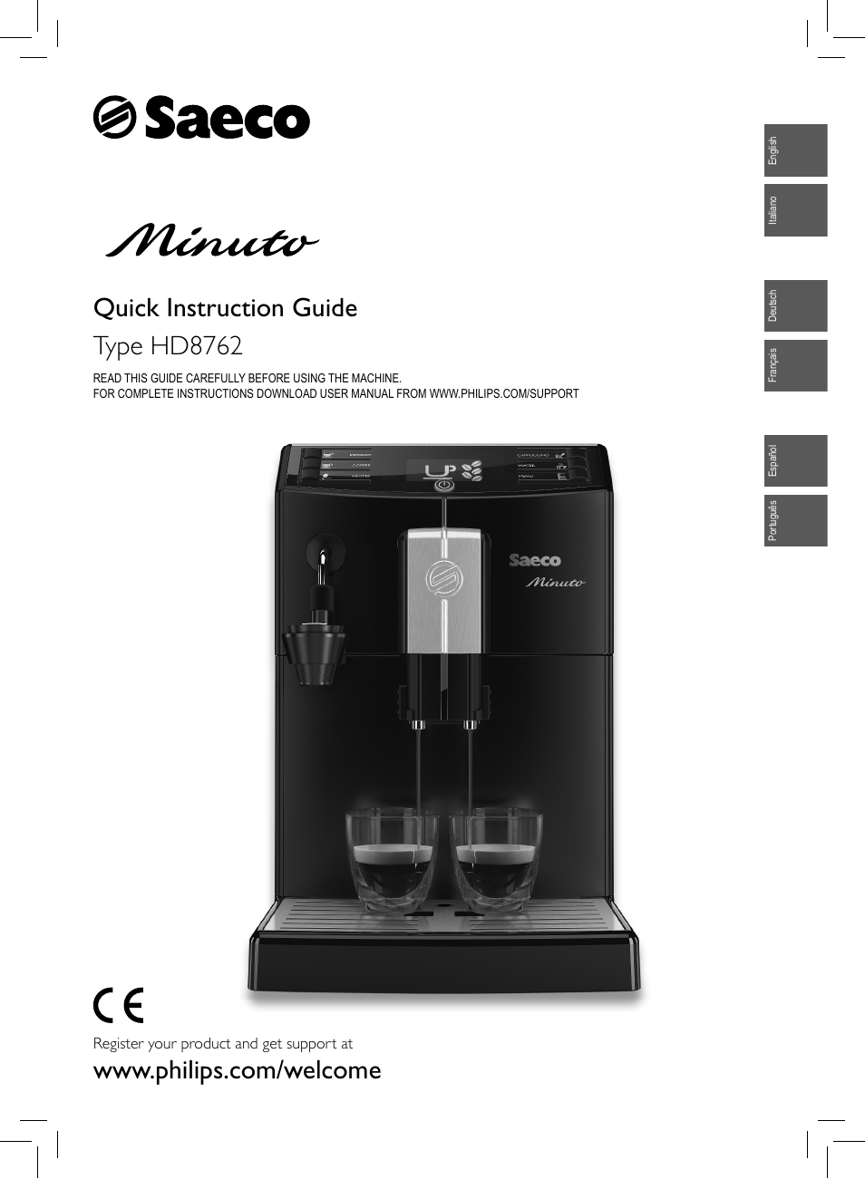 Philips Saeco Minuto Machine espresso Super Automatique User Manual | 56  pages | Also for: Saeco Minuto Kaffeevollautomat