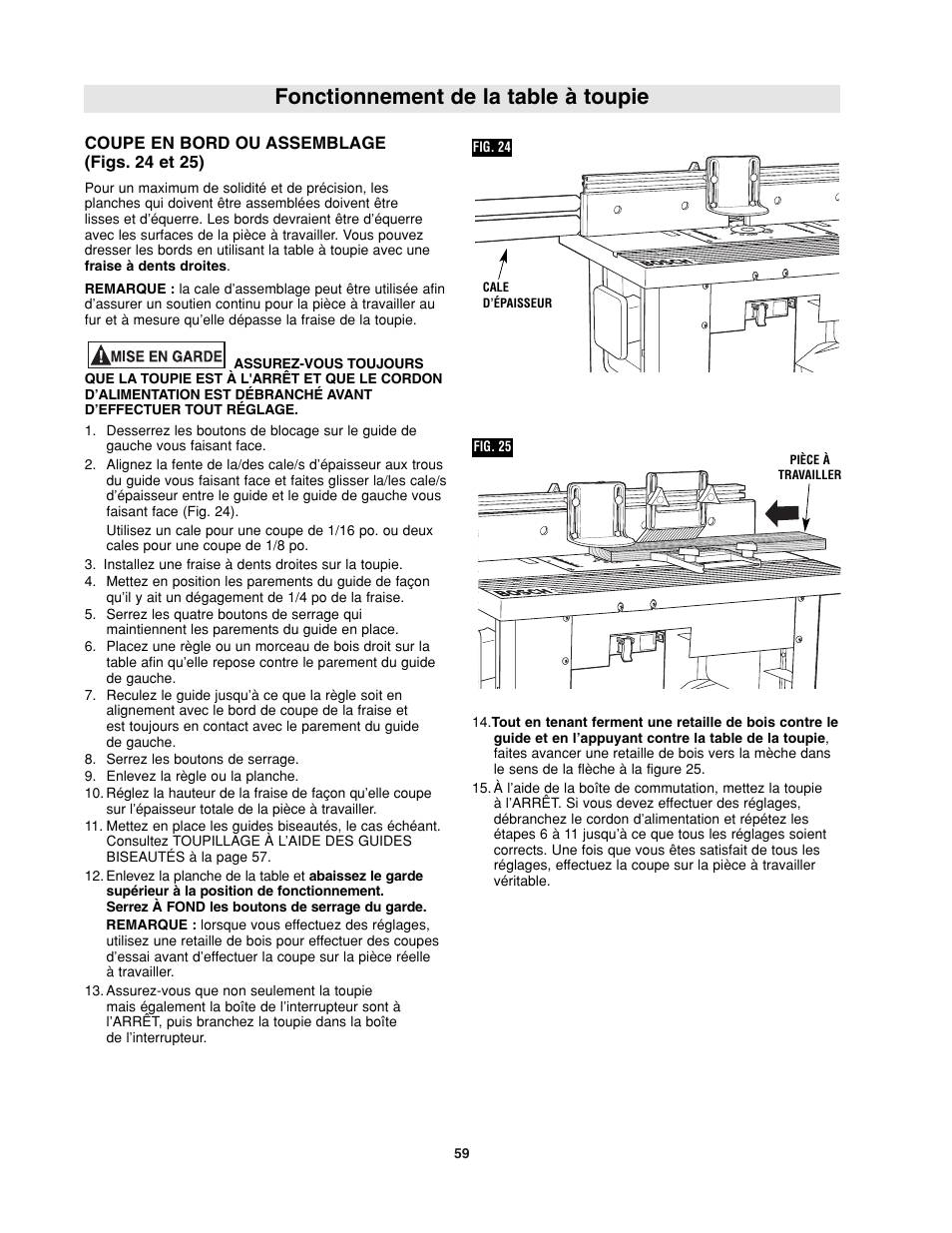 Fonctionnement de la table à toupie | Bosch RA1181 User Manual | Page 59 /  96 | Original mode