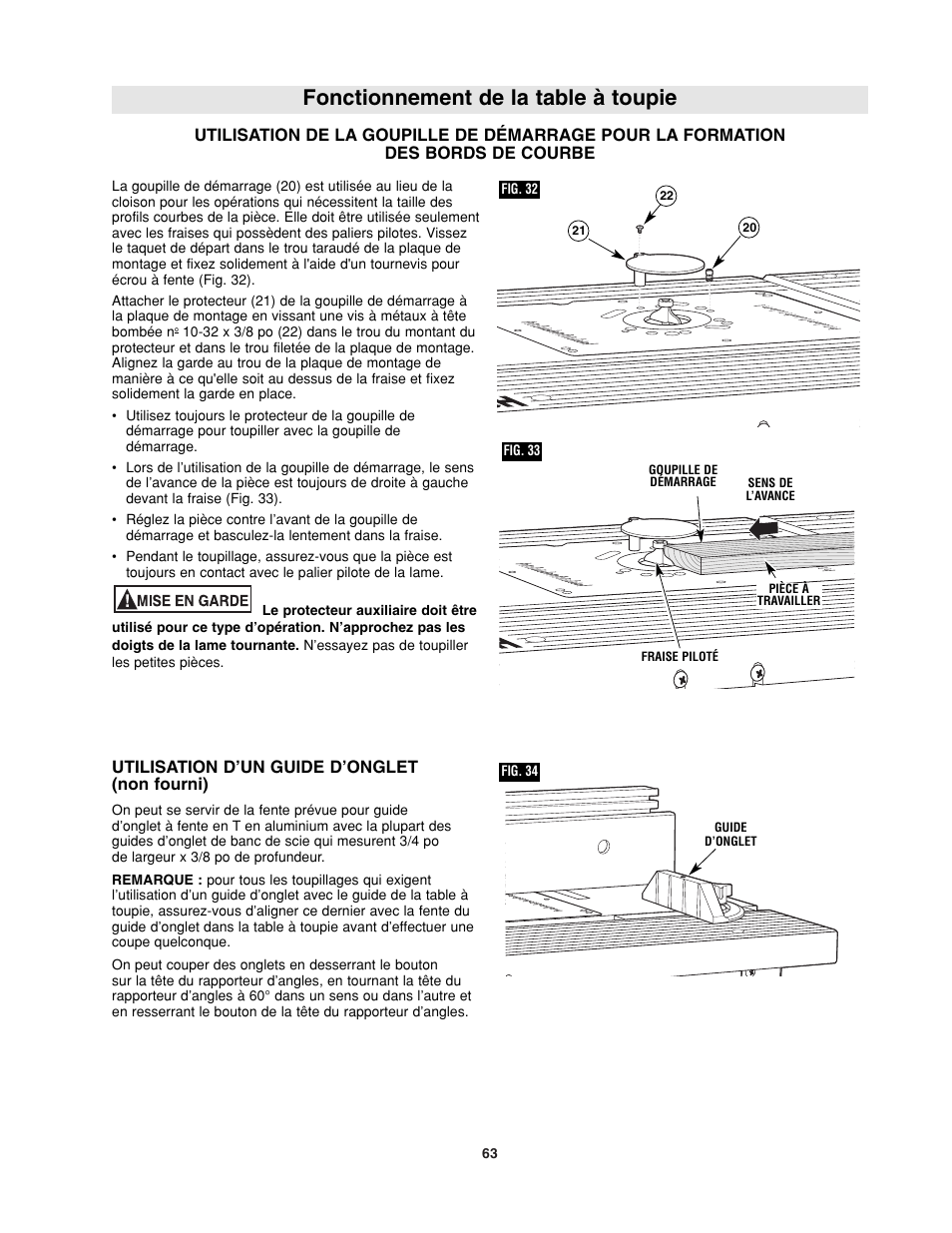 Fonctionnement de la table à toupie | Bosch RA1181 User Manual | Page 63 /  96 | Original mode