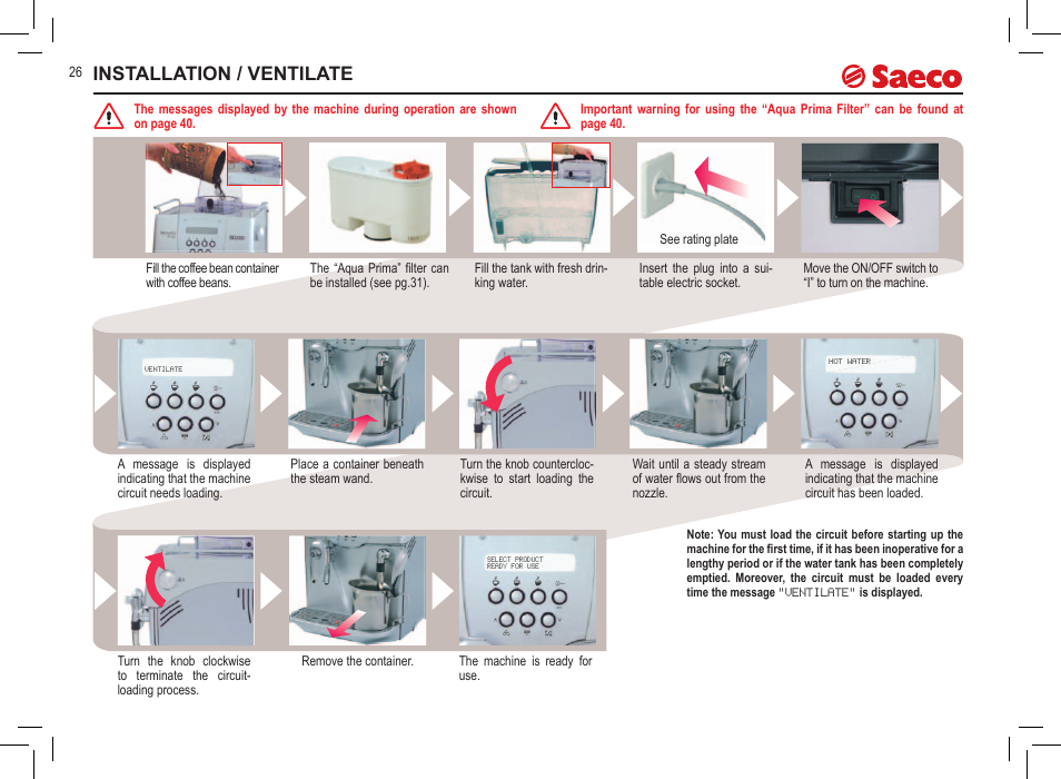 Installation / ventilate | Philips Saeco Incanto Kaffeevollautomaten User  Manual | Page 26 / 145