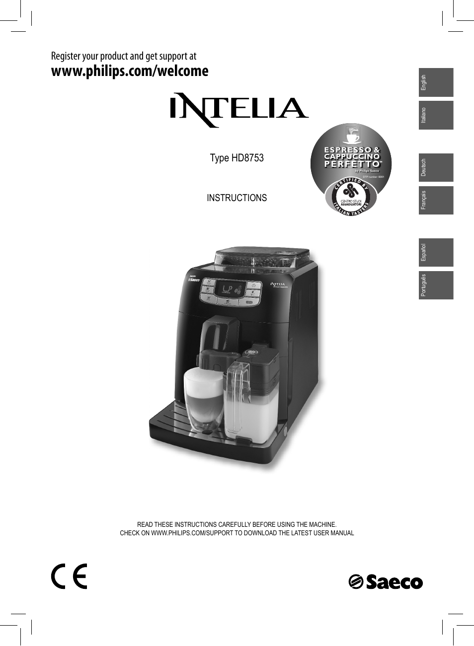 Philips Saeco Kaffeevollautomat User Manual | 68 pages | Also for: Saeco  Intelia Kaffeevollautomat