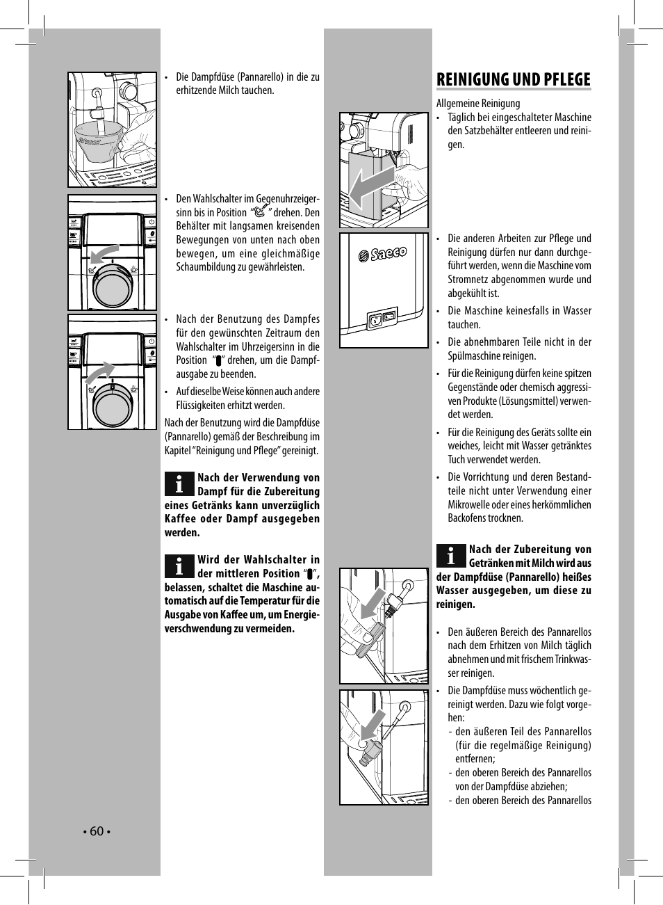 Reinigung und pflege | Philips Saeco Syntia Kaffeevollautomat User Manual |  Page 60 / 96 | Original mode