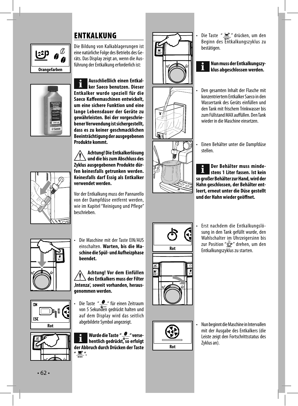 Entkalkung | Philips Saeco Syntia Kaffeevollautomat User Manual | Page 62 /  96 | Original mode