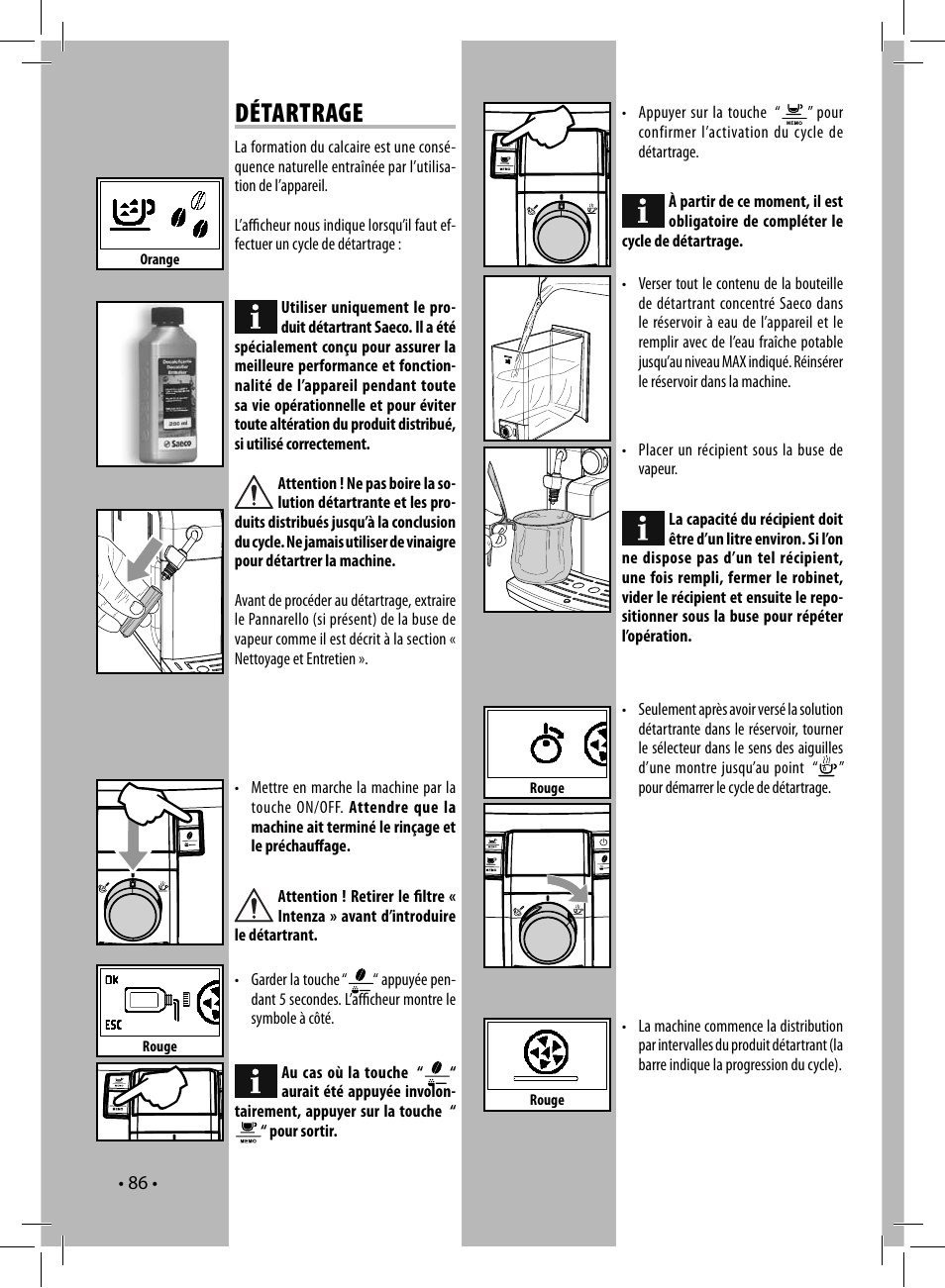 Détartrage | Philips Saeco Syntia Kaffeevollautomat User Manual | Page 86 /  96 | Original mode