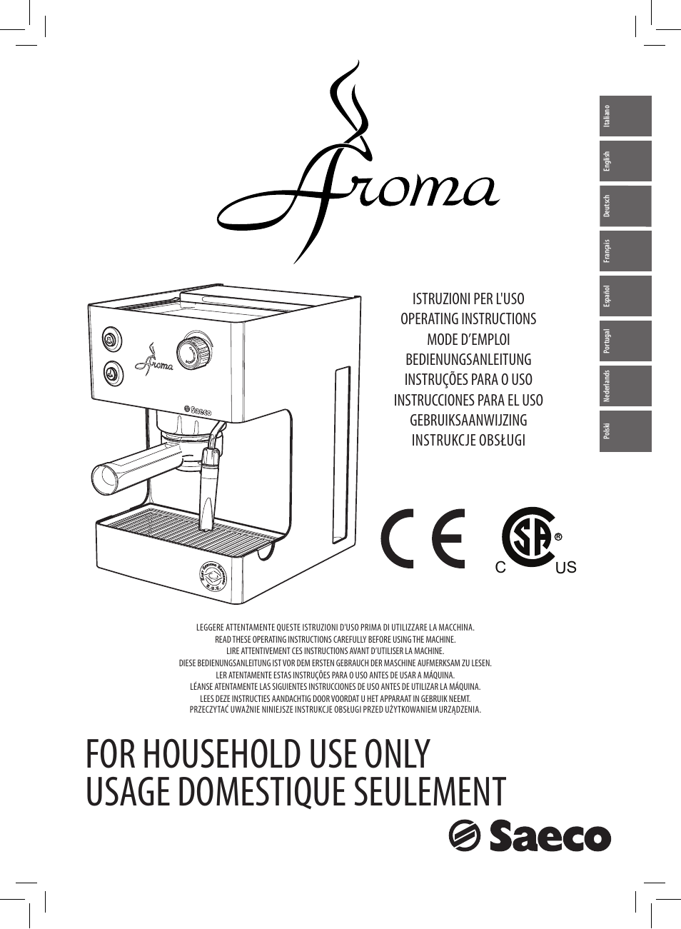 Philips Saeco Aroma Siebträger-Espressomaschine User Manual | 76 pages |  Original mode | Also for: RI9376-04, 10001893, RI9373-47, 10001894