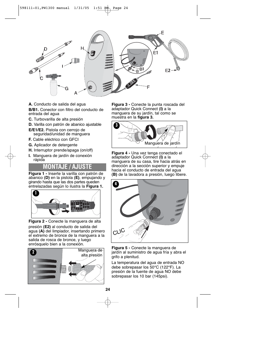 Montaje / ajuste | Black & Decker PW1300 User Manual | Page 24 / 35 |  Original mode