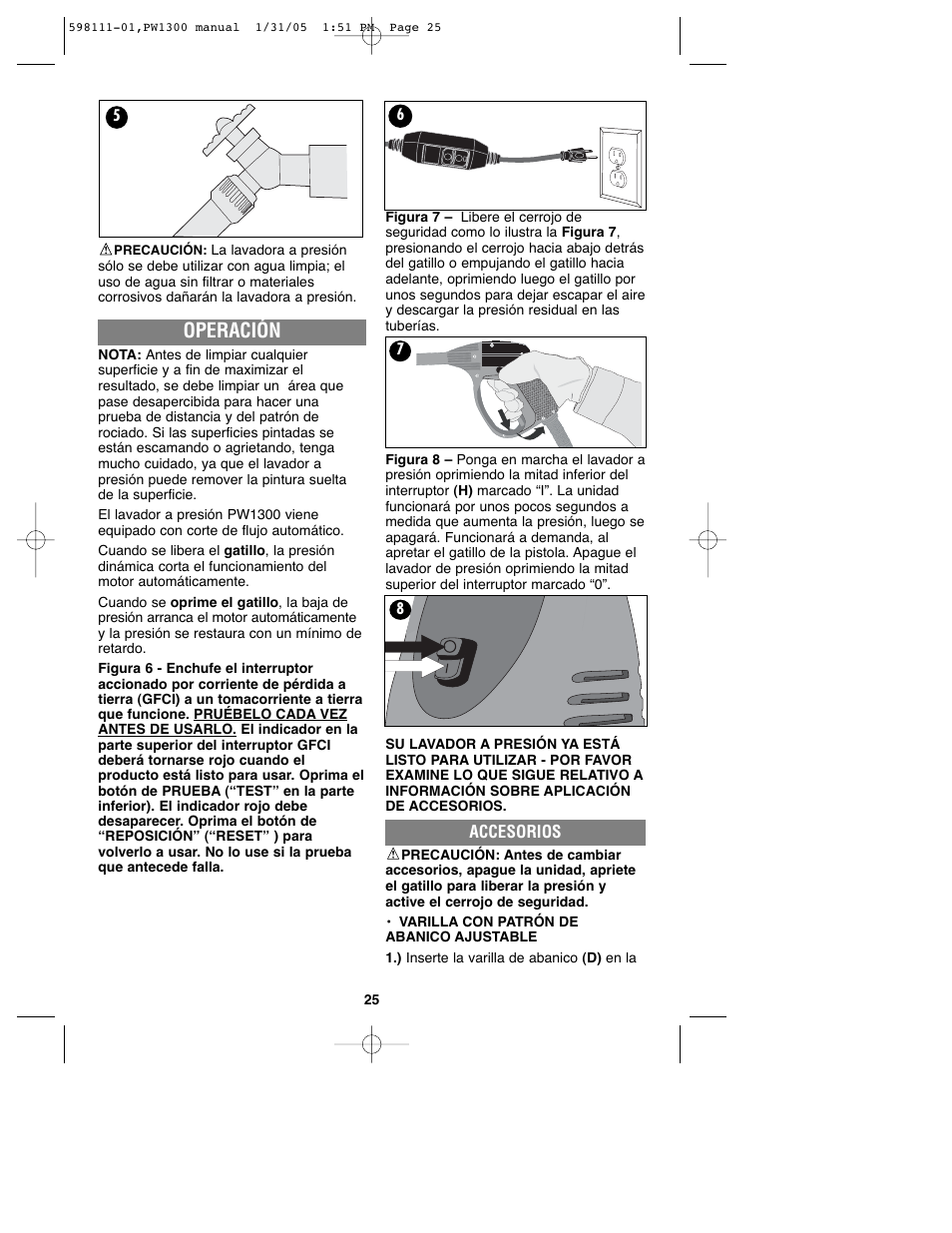 Operación | Black & Decker PW1300 User Manual | Page 25 / 35 | Original mode