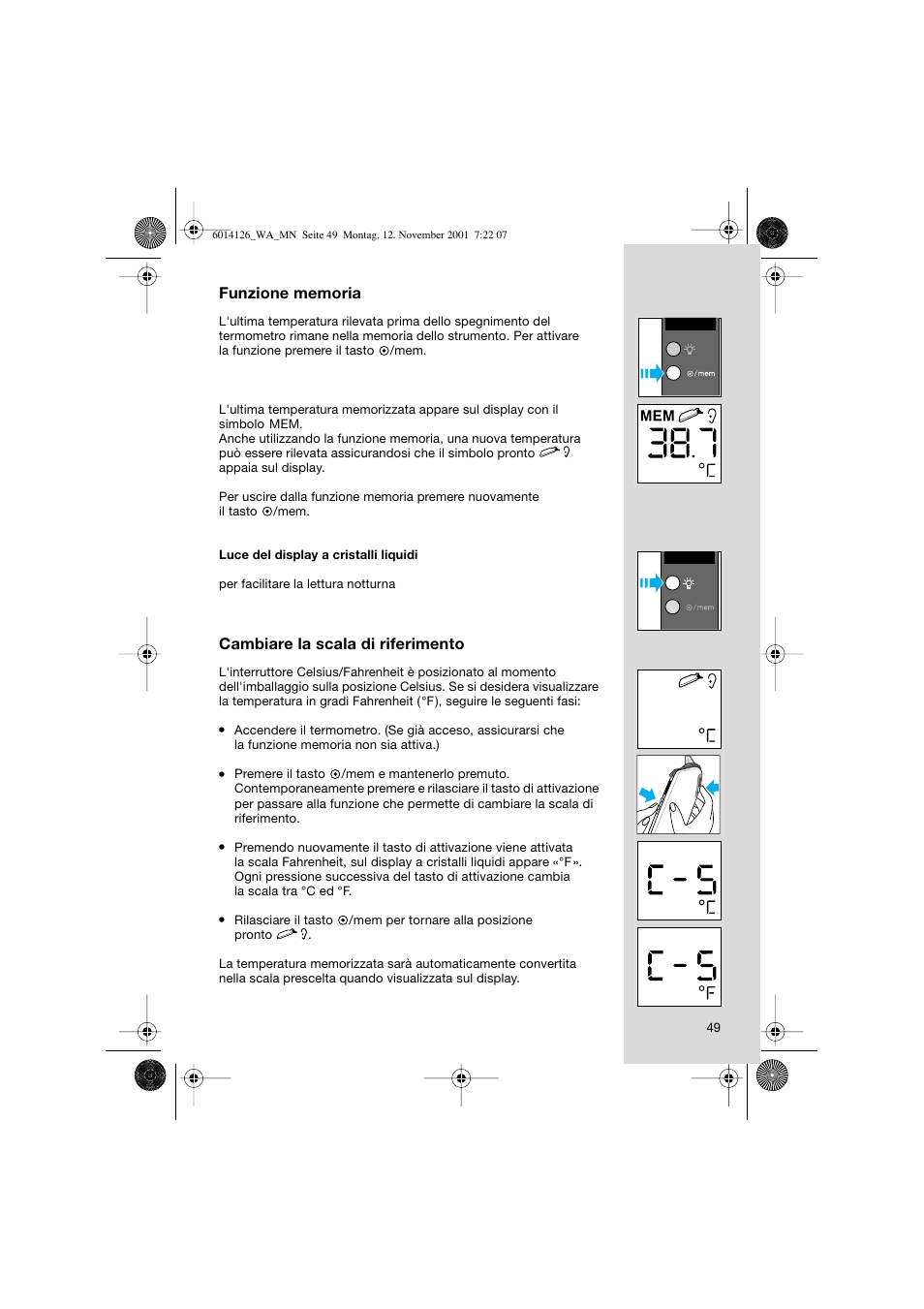 Cambiare la scala di riferimento | Braun ThermoScan Pro3000 User Manual |  Page 49 / 63