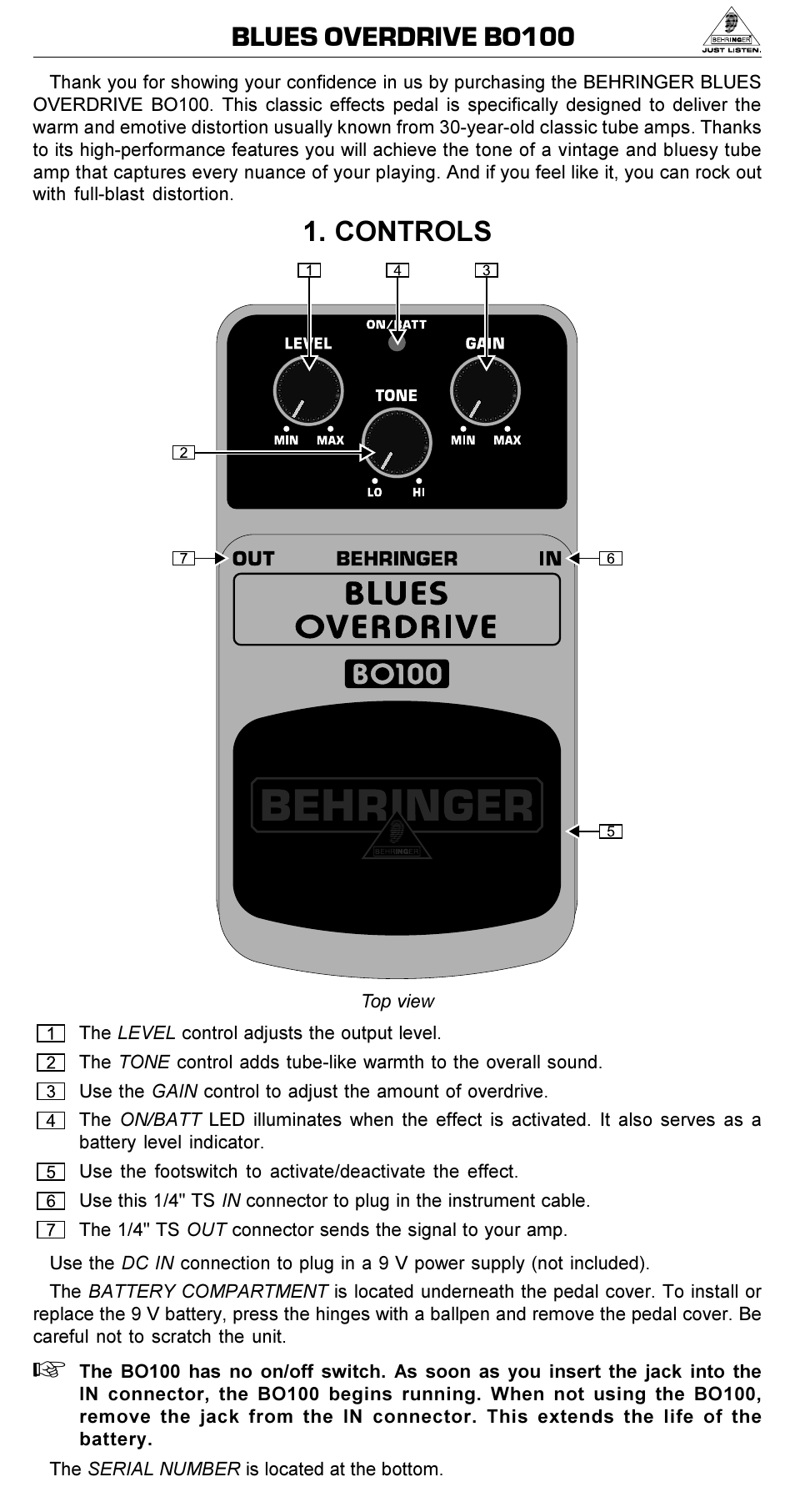 Behringer BLUES OVERDRIVE BO100 User Manual | 2 pages