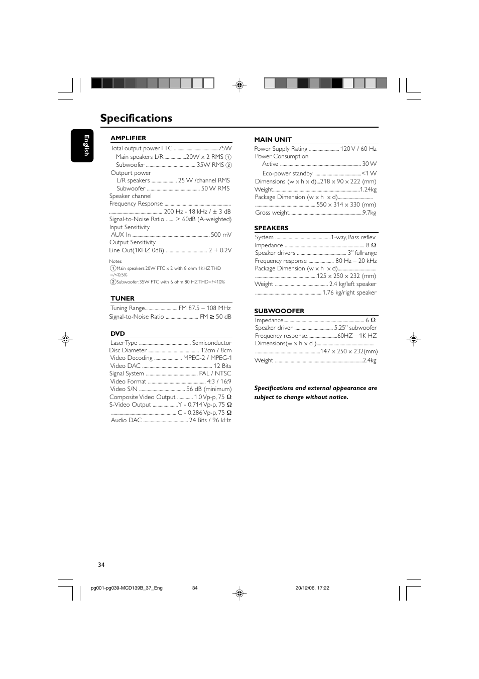 Specifications | Philips DVD Micro Theater MCD139B User Manual | Page 34 /  40 | Original mode