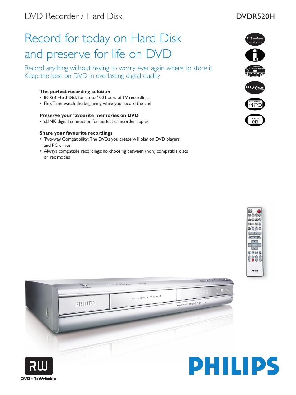 Philips DVD Recorder-Hard Disk Flex Time User Manual | 2 pages