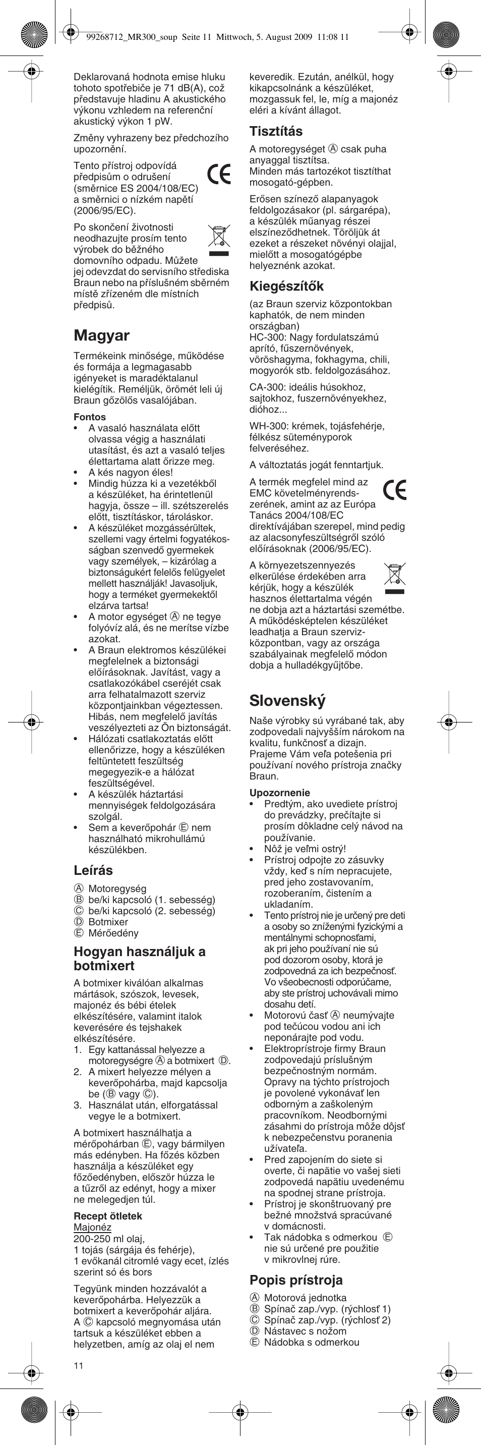 Magyar, Slovensk, Leírás | Braun Multiquick 3 4162 User Manual | Page 11 /  21