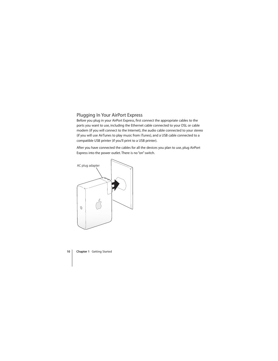 Plugging in your airport express | Apple AirPort Express 802.11n (1st Generation) User Manual | Page 10 / | Original mode