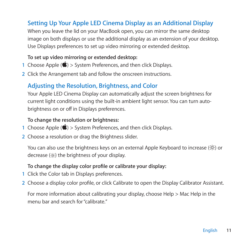 Adjusting The Resolution Brightness And Color Apple Led Cinema Display 27 Inch User Manual Page 11 104