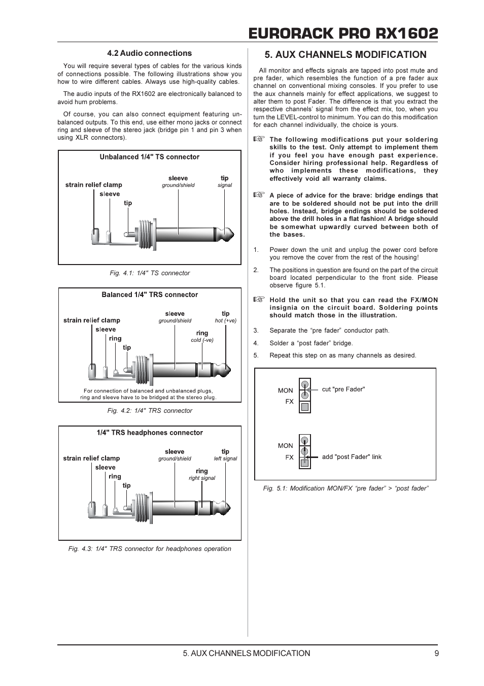 Eurorack pro rx1602, Aux channels modification | Behringer RX1602 User  Manual | Page 9 / 11 | Original mode