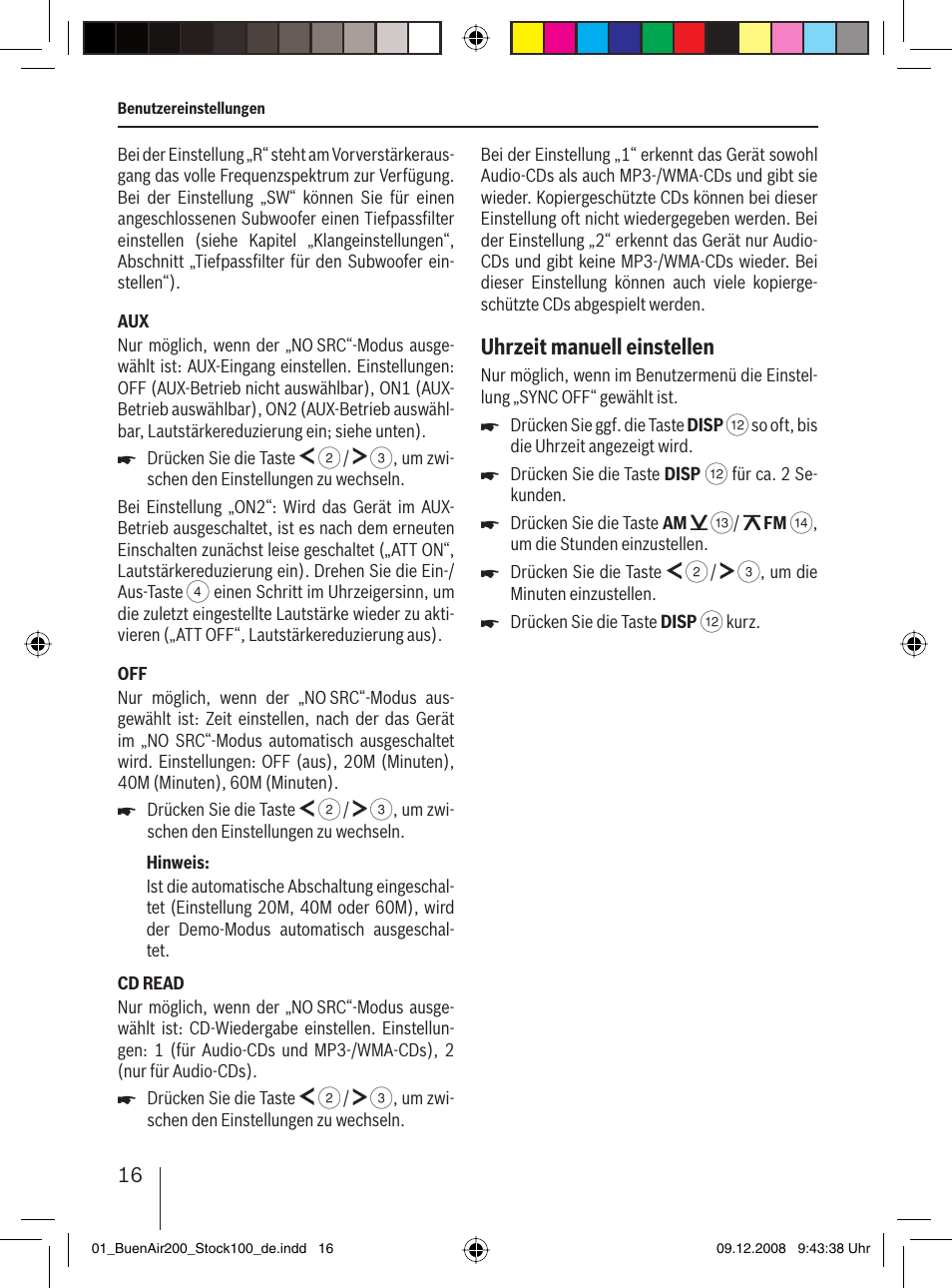 Uhrzeit manuell einstellen | Blaupunkt BUENOS AIRES 200 7 649 020 110 User  Manual | Page 16 / 140 | Original mode