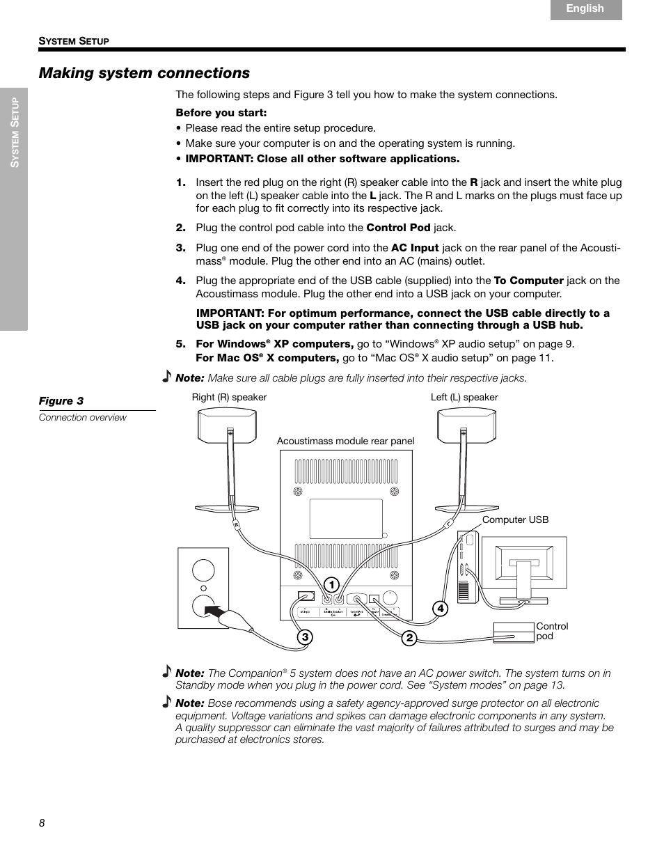 Making system connections | Bose Companion 5 User Manual | Page 10 / 56 |  Original mode