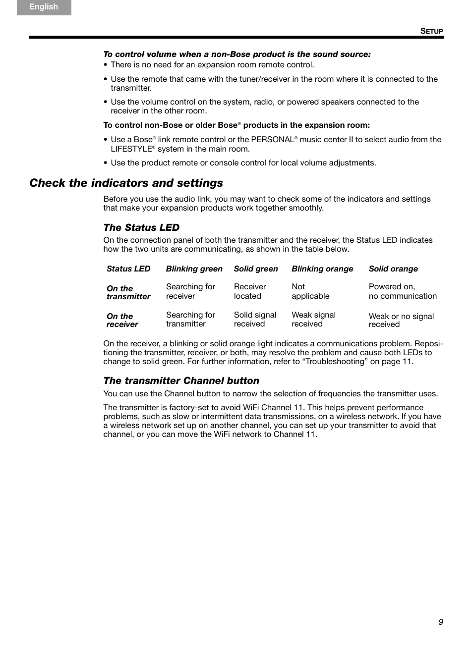 Check the indicators and settings | Bose Homewide Wireless Audio Link Link  AL8 User Manual | Page 9 / 14