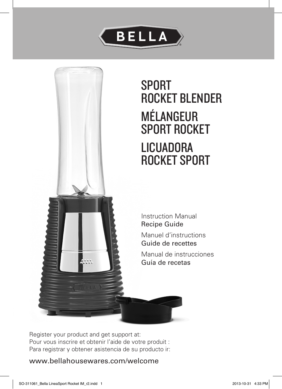 BELLA 14112 Linea Collection Sport Rocket Blender User Manual | 28 pages
