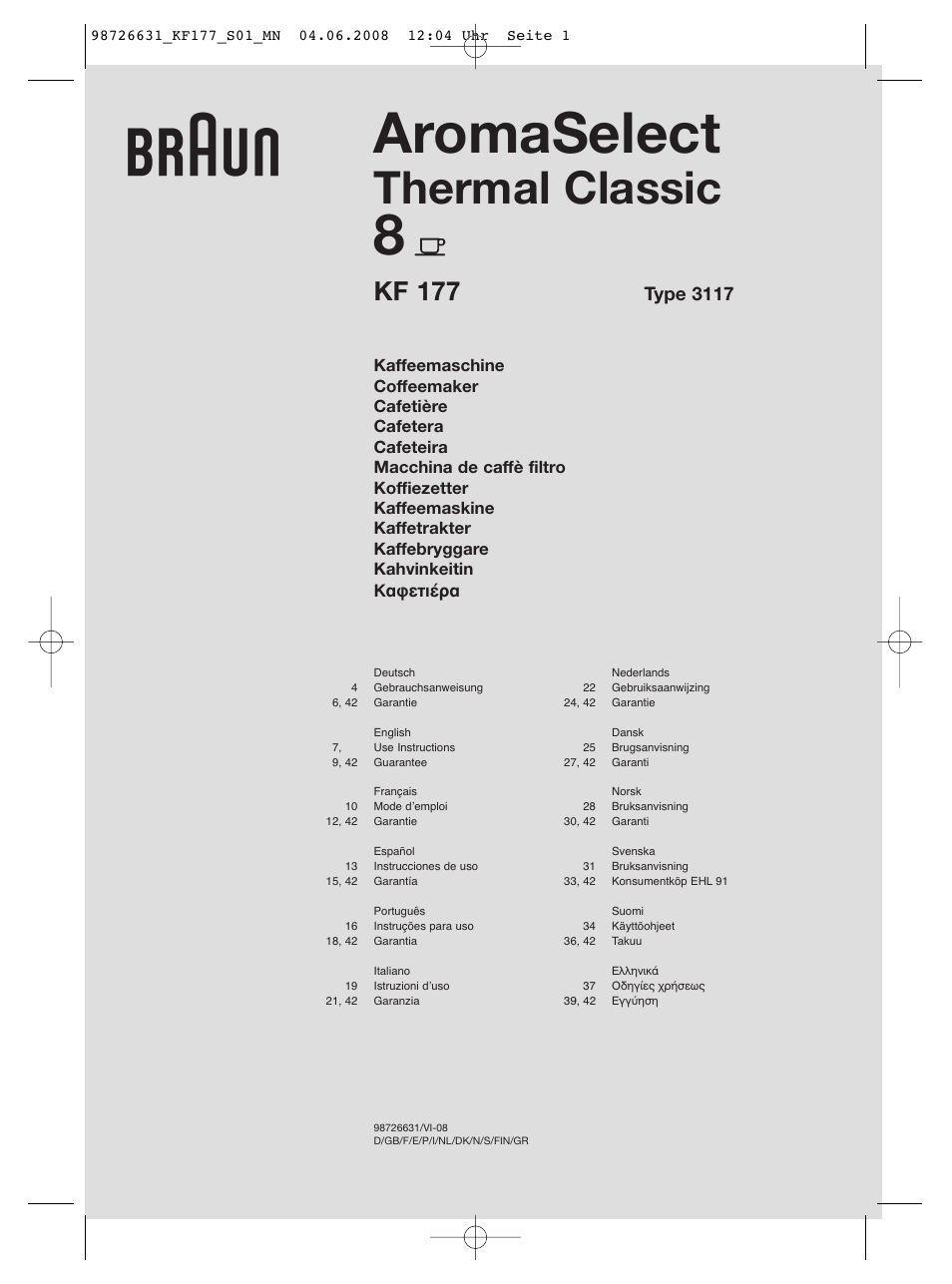 Braun AromaSelect KF 177 User Manual | 39 pages