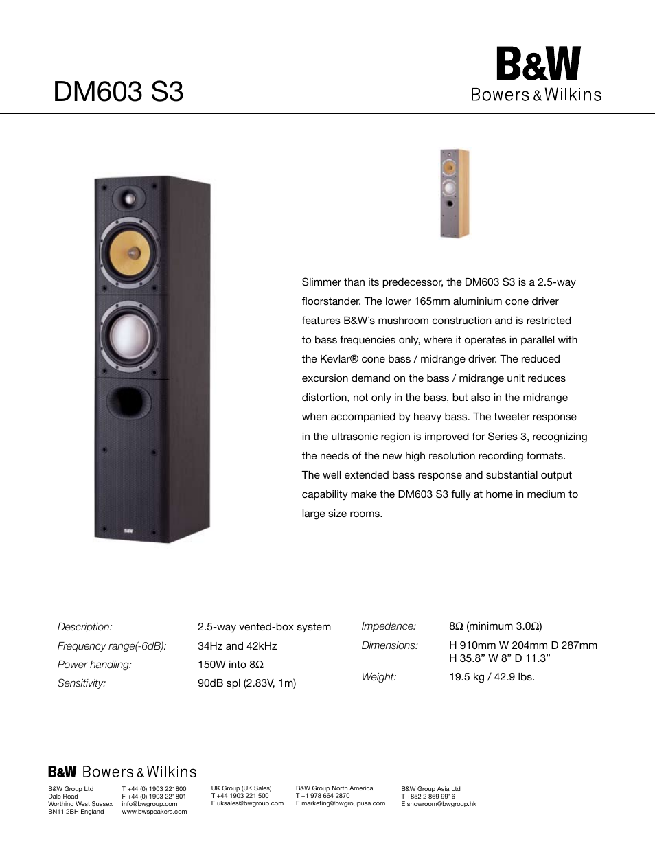 Bowers & Wilkins DM603 S3 User Manual | 1 page