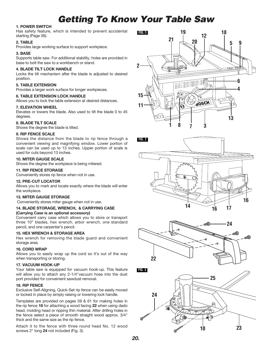 Getting to know your table saw | Bosch 4000 User Manual | Page 20 / 68 |  Original mode