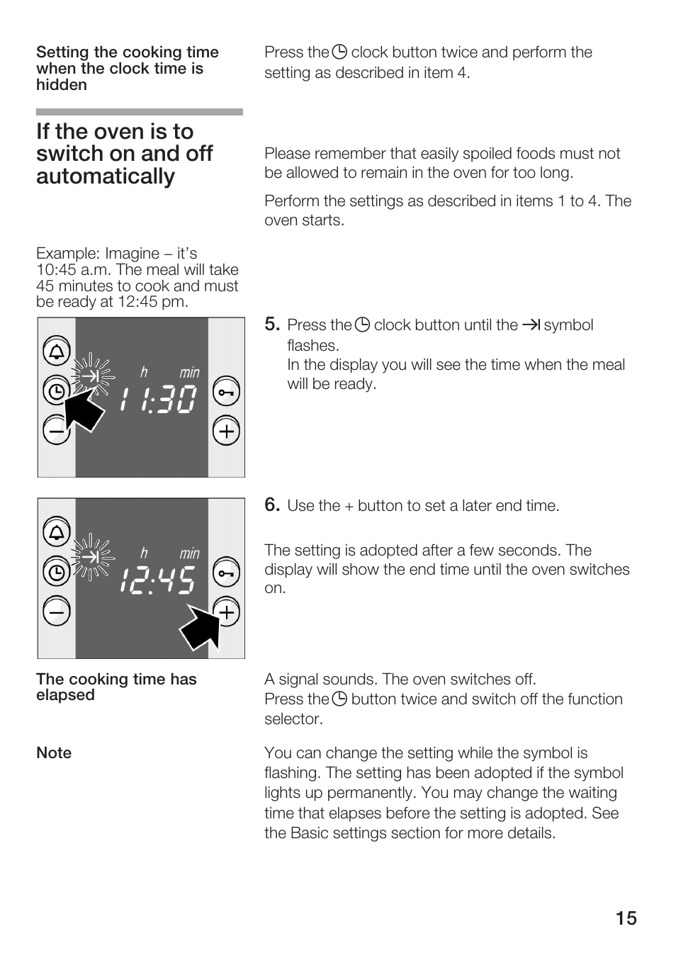 If the oven is to switch on and off automatically | Bosch HBN 1312.0 A User  Manual | Page 15 / 36
