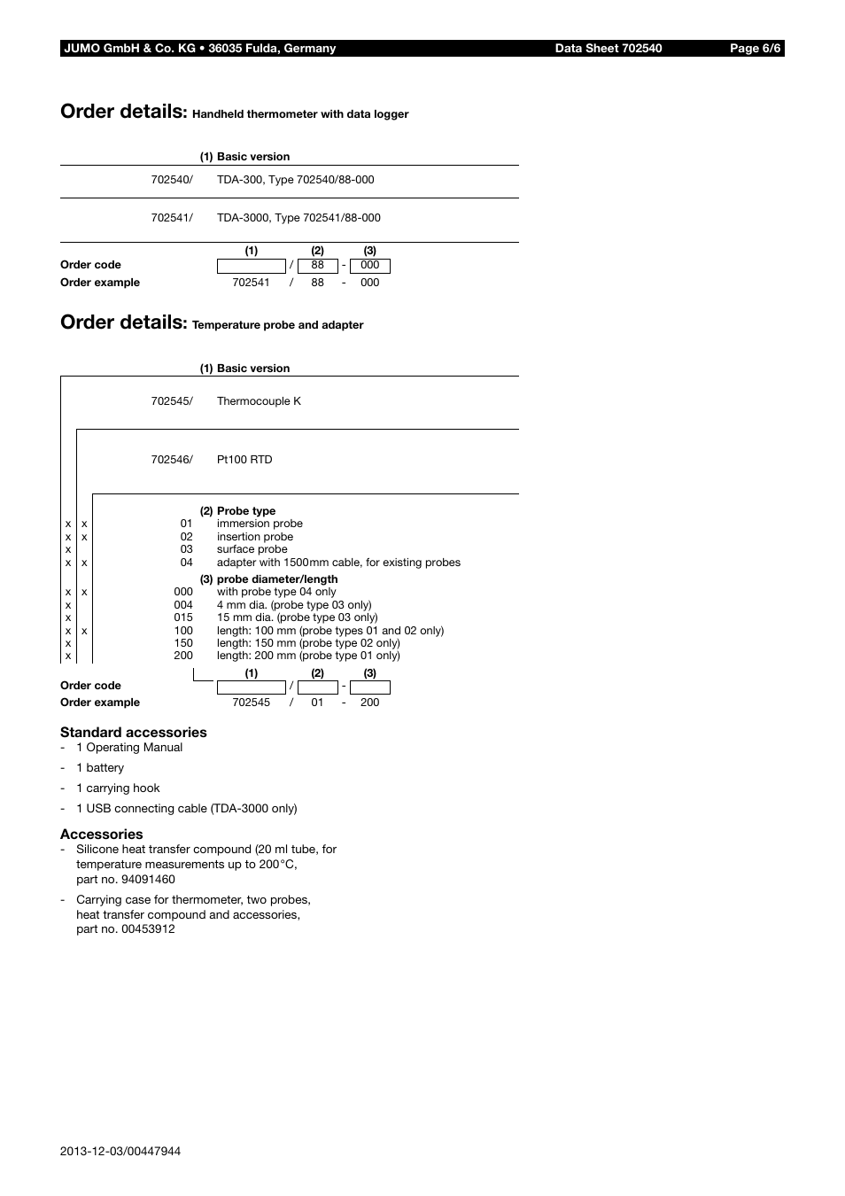 Order Details Jumo 702540 Tda 300 Tda 3000 Handheld Thermometer Data Sheet User Manual Page 6 6