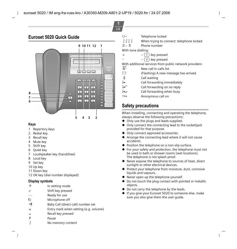 Siemens Euroset 5020 User Manual | 43 pages