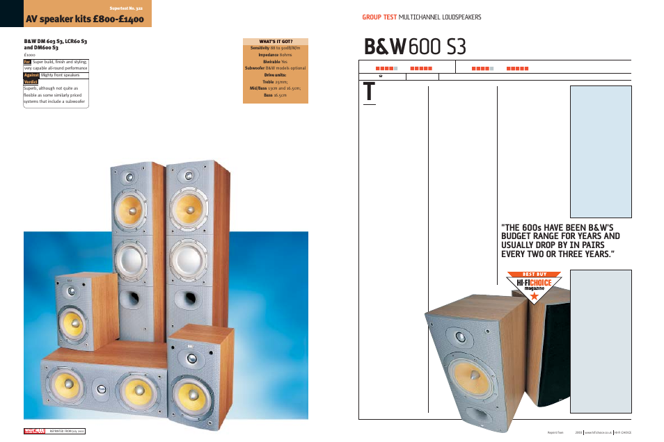 Bowers & Wilkins DM600 S3 User Manual | 1 page | Also for: LCR60 S3