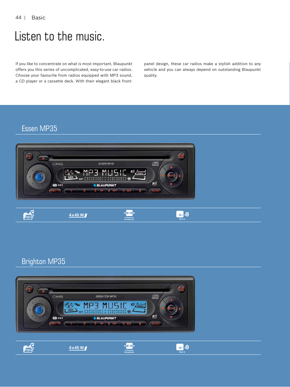 Listen to the music, Essen mp35 brighton mp35, Basic | Blaupunkt Car  Multimedia User Manual | Page 44 / 92 | Original mode