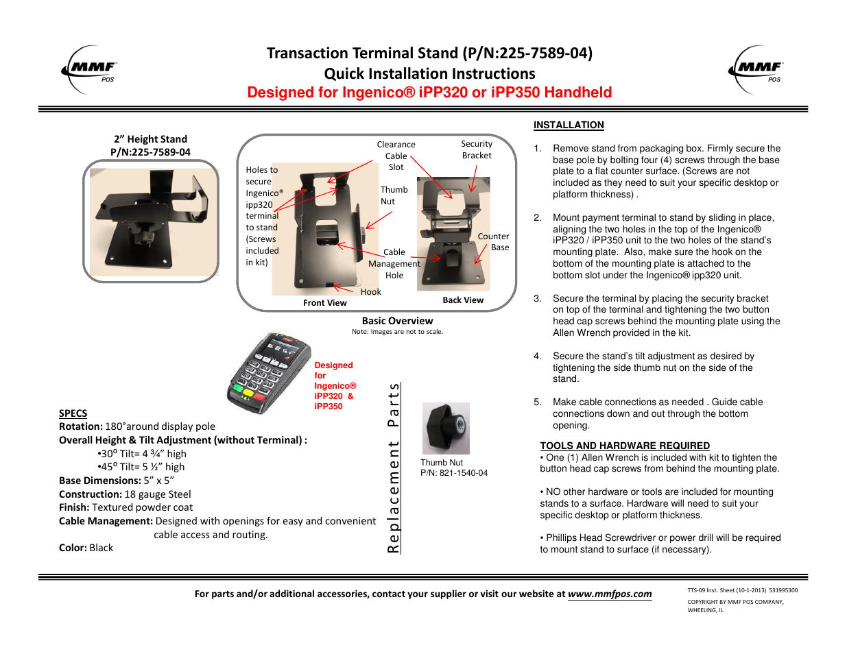 MMF POS Ingenico iPP320 or iPP350 Handheld User Manual | 1 page