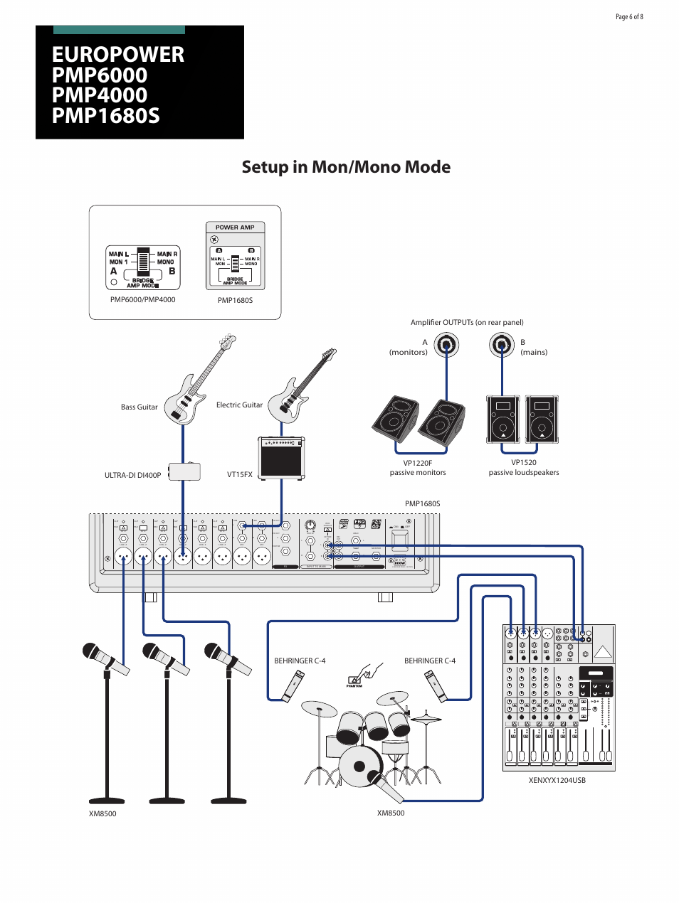 Setup in mon/mono mode, Page 6 of 8 | Behringer EUROPOWER PMP6000 User  Manual | Page 6 / 8