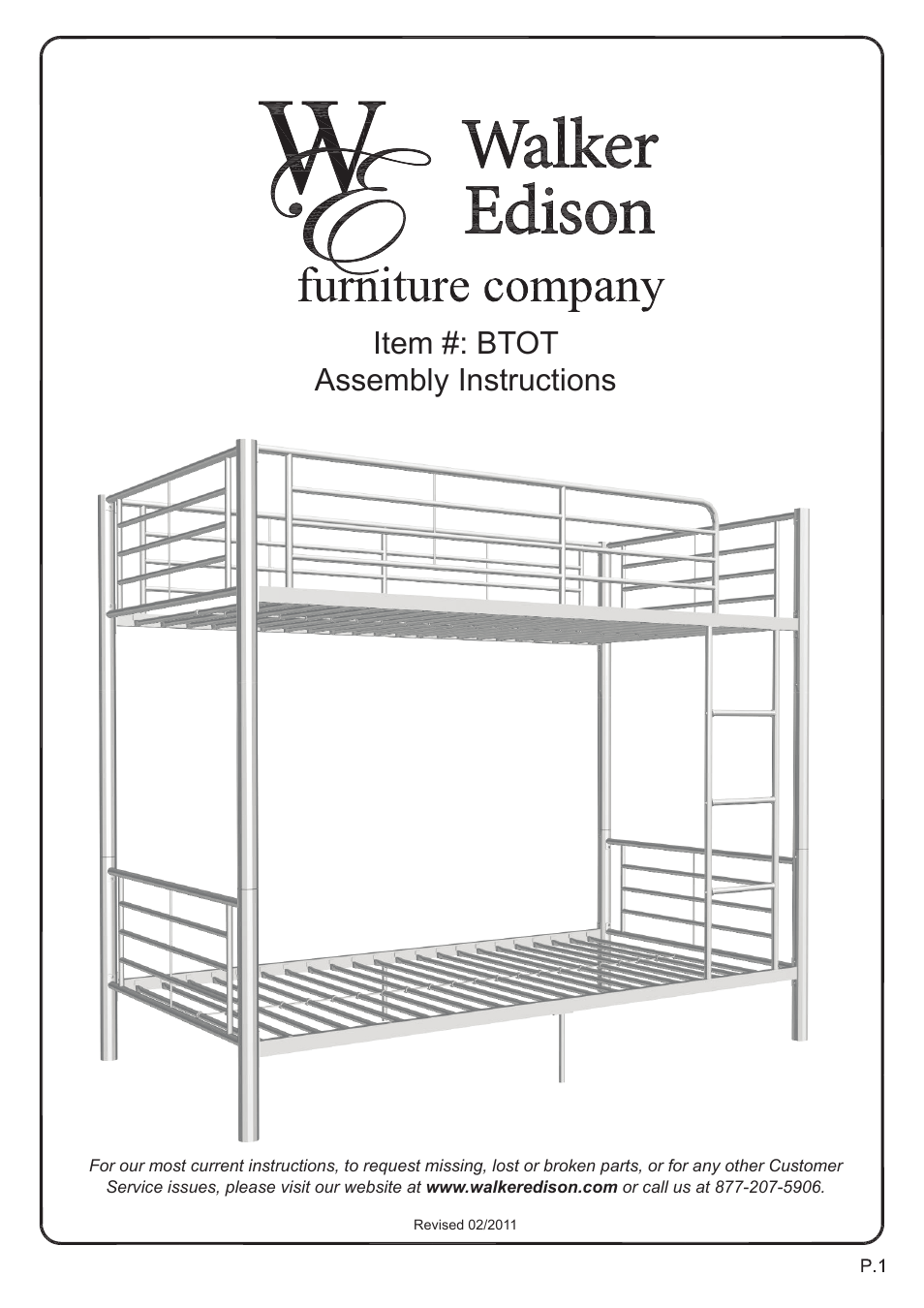 Walker Edison Furniture BTOT Sunrise Twin/Twin Metal Bunk Bed User Manual |  26 pages
