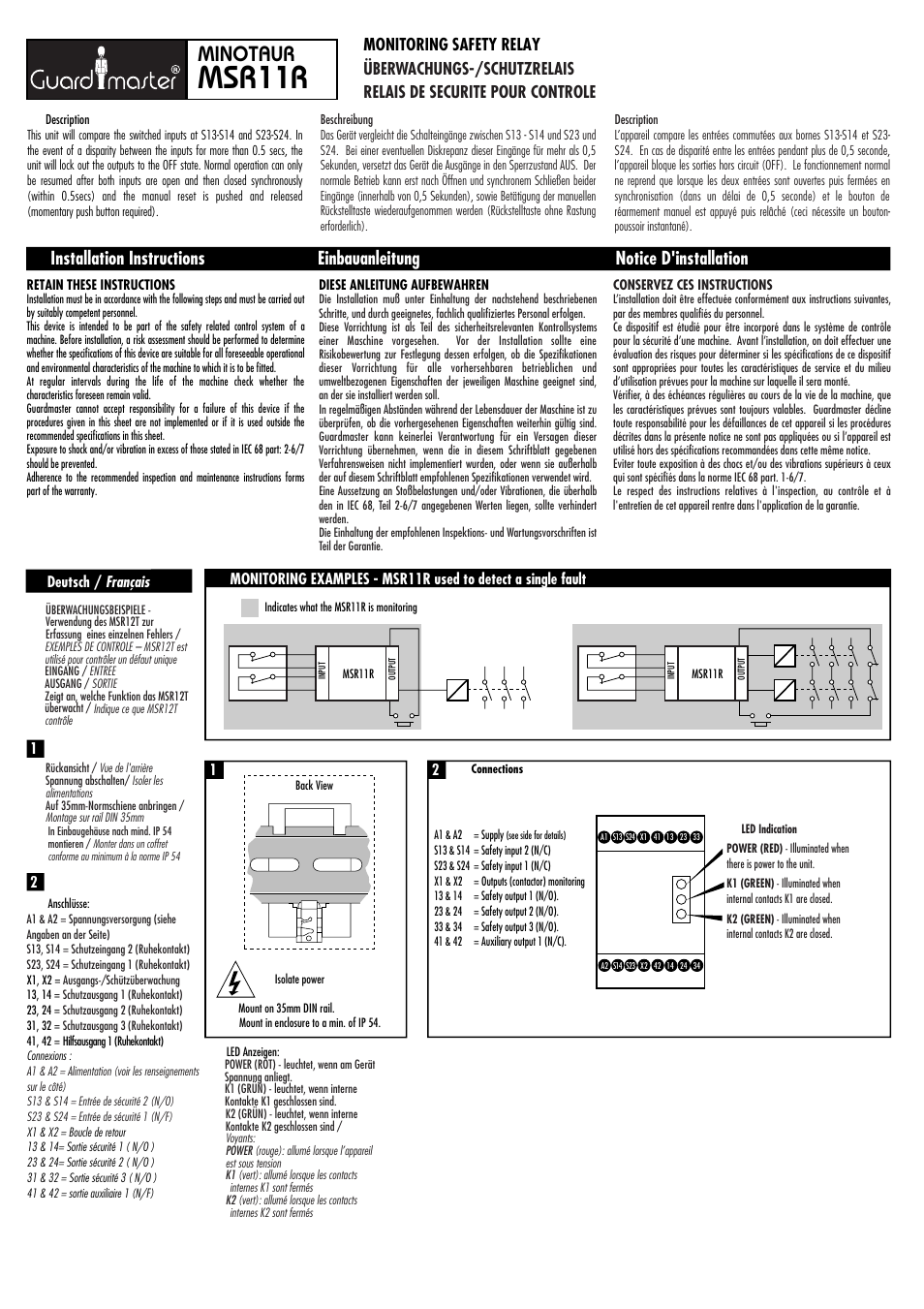 Rockwell Automation 440R MSR11R Minotaur Safety Relay User Manual | 4 pages  | Original mode