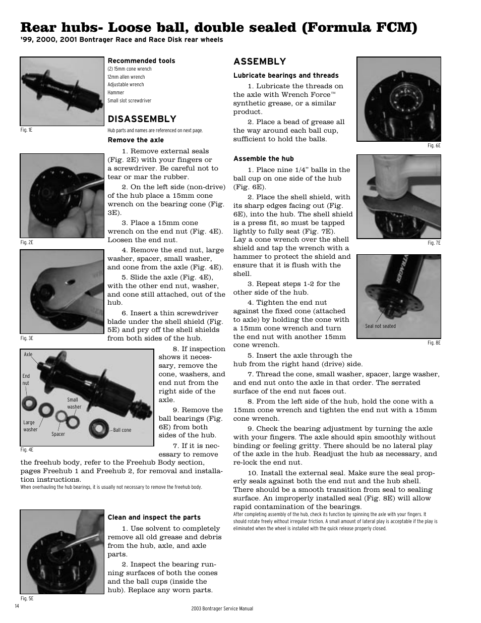 Rear hubs- loose ball, double sealed (formula fcm), Disassembly, Assembly |  Bontrager 231793 User Manual | Page 14 / 30 | Original mode