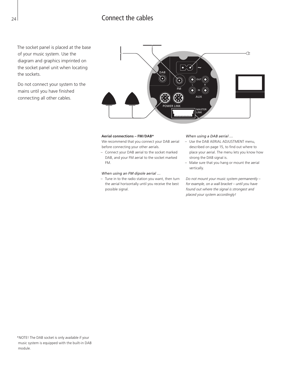 Connect the cables | Bang & Olufsen BeoSound 4 - User Guide User Manual |  Page 22 / 32 | Original mode