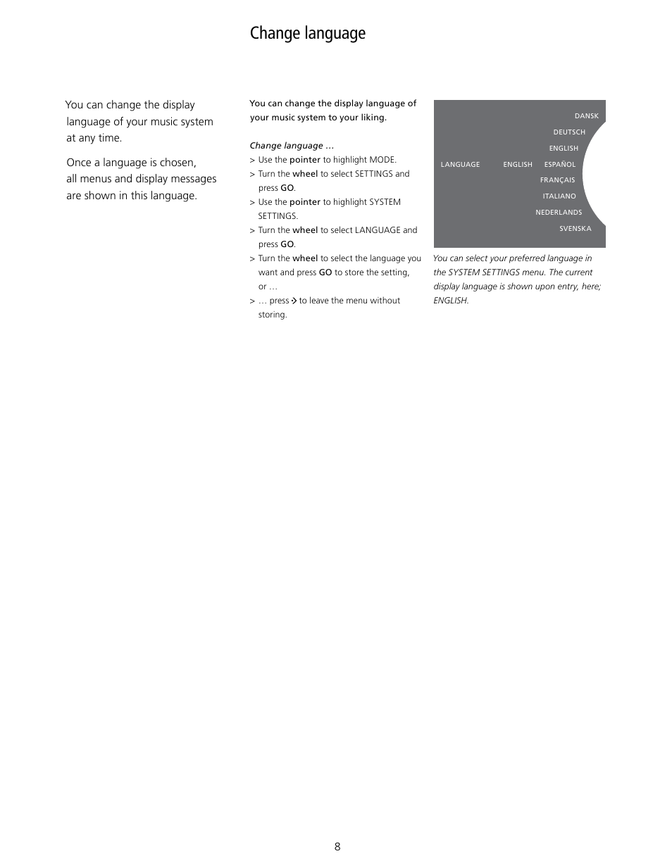 Change language, System settings | Bang & Olufsen BeoSound 5 Encore - User  Guide User Manual | Page 8 / 25