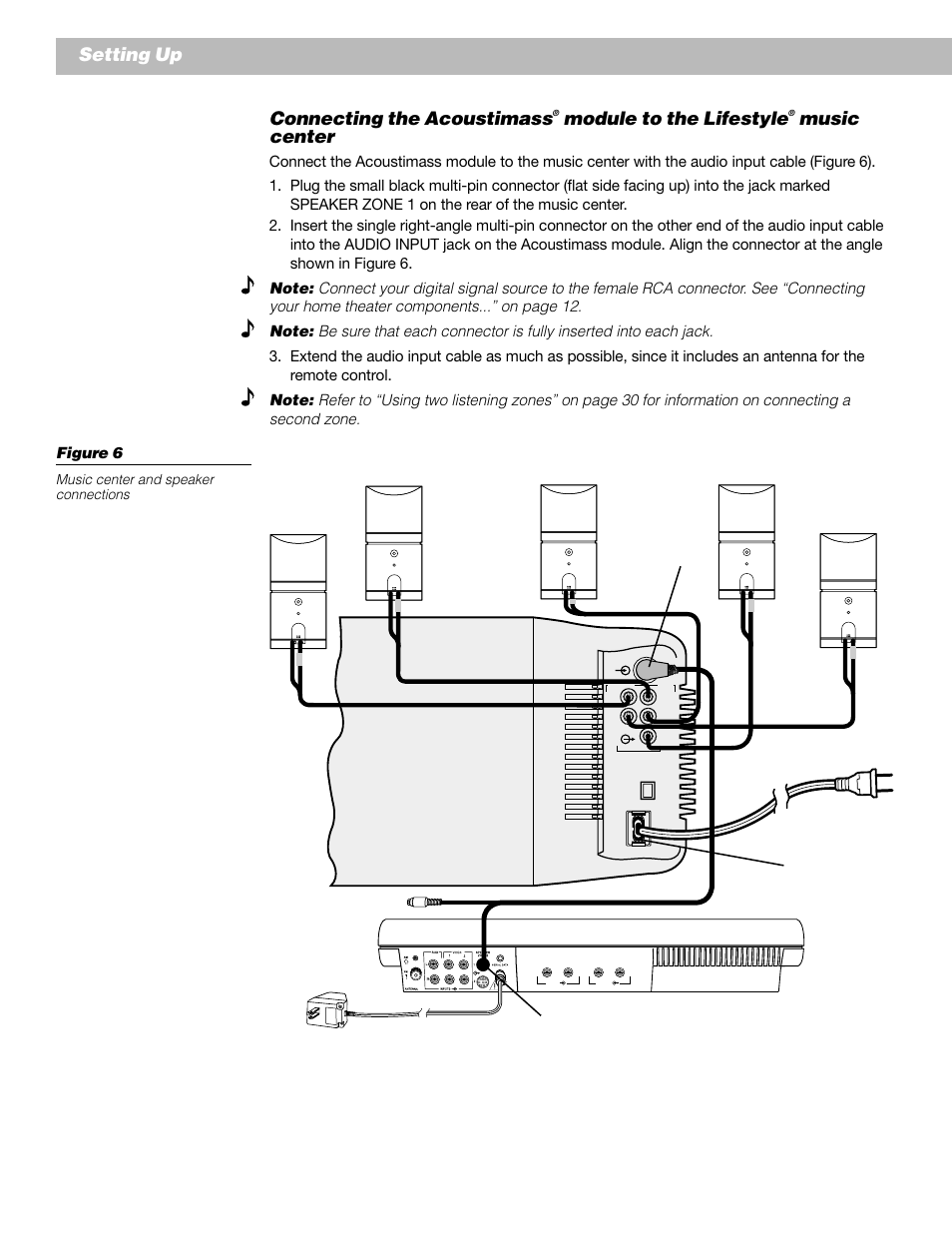 Setting up, Connecting the acoustimass, Module to the lifestyle | Bose  Lifestyle 25 Series II User Manual | Page 12 / 42