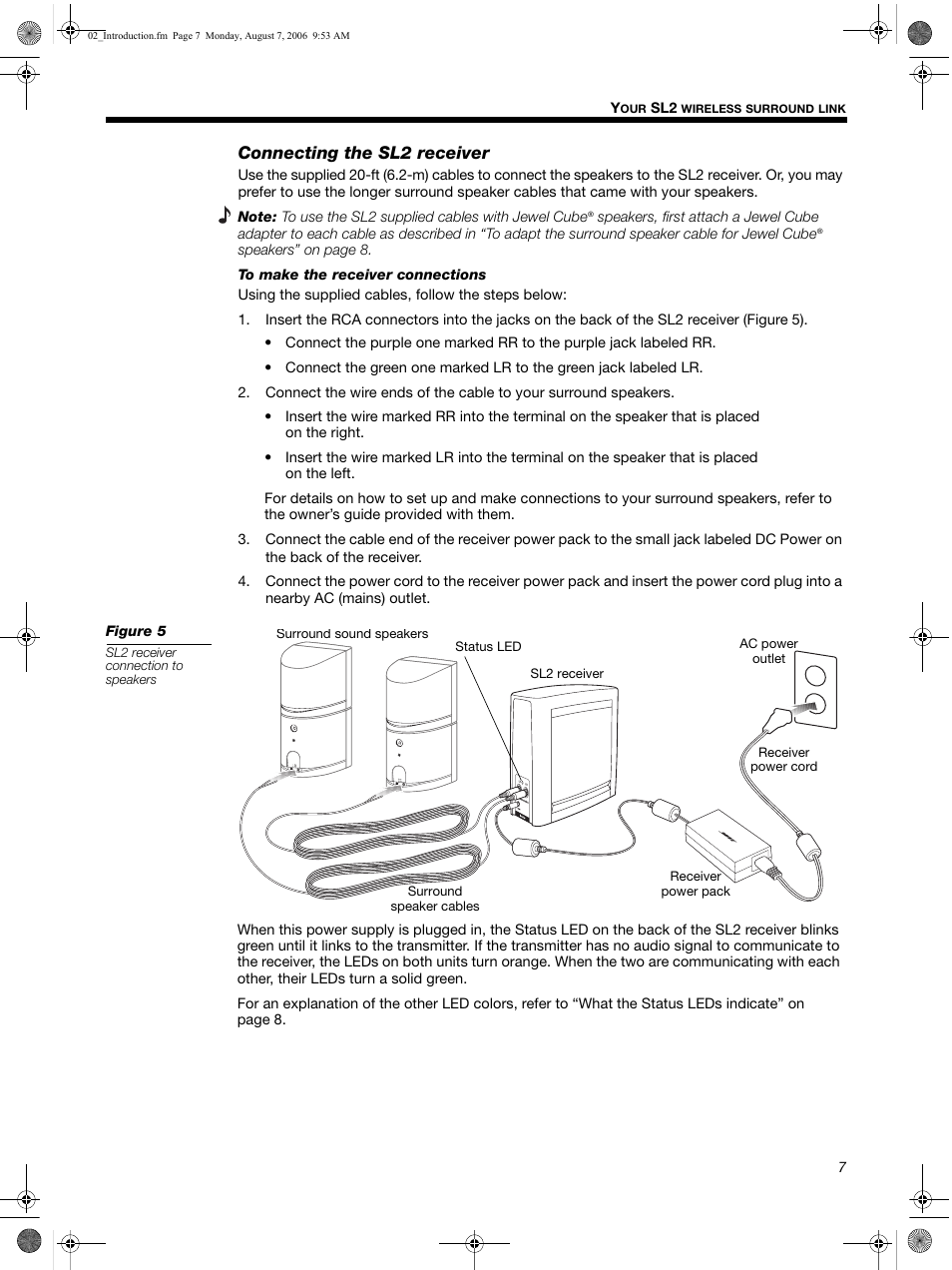 Connecting the sl2 receiver | Bose SL2 User Manual | Page 7 / 12