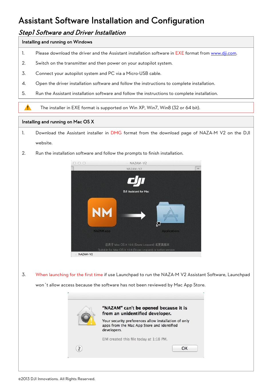 Assistant software installation and configuration, Step1 software and driver  installation, Oftware and | DJI Naza-M User Manual | Page 7 / 33