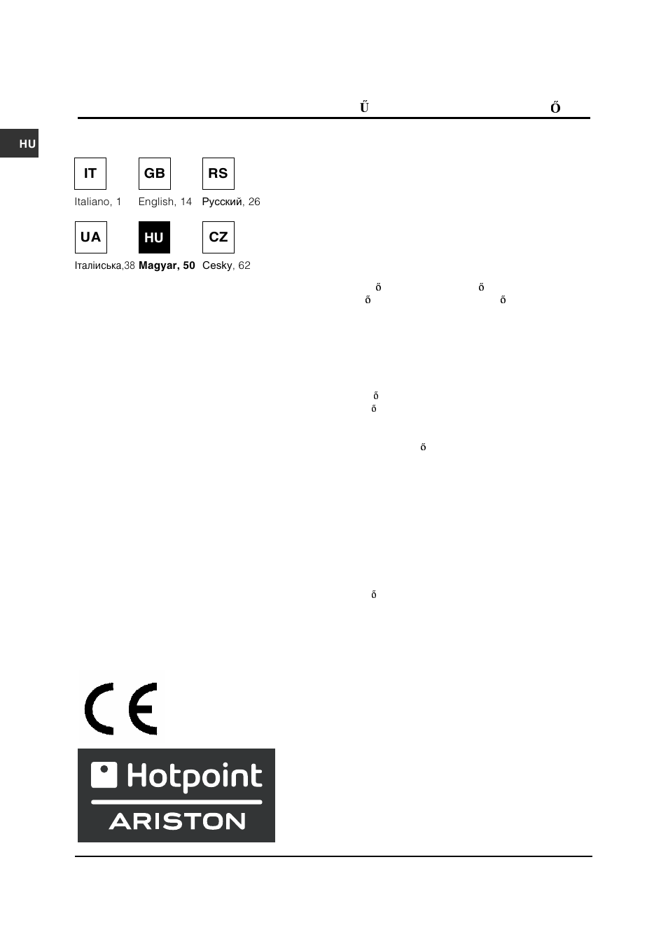 Használati útmutató, C35sp6r /ha | Hotpoint Ariston C 35S P6 R/HA User  Manual | Page 50 / 76