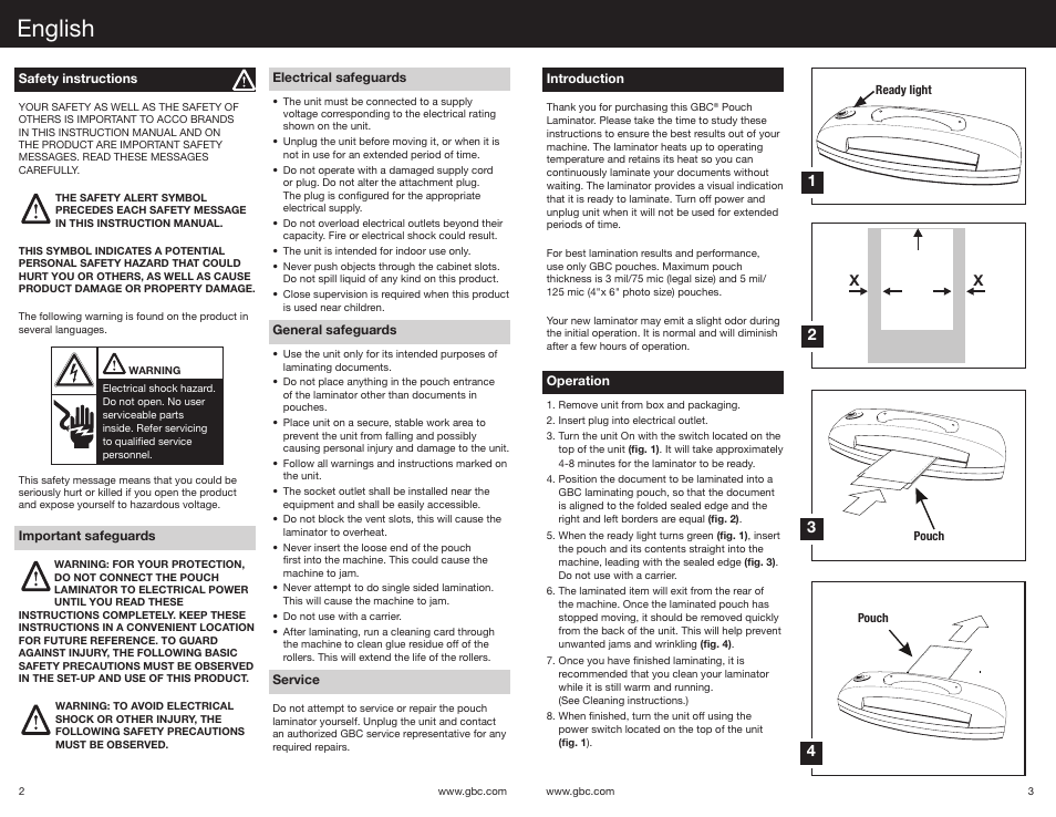 English | GBC HeatSeal Creative Laminator User Manual | Page 2 / 7 |  Original mode