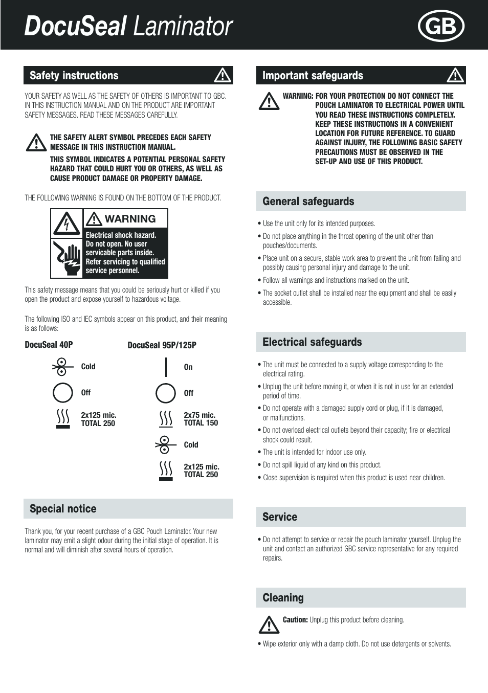 Docuseal laminator | GBC DocuSeal Laminator User Manual | Page 3 / 28