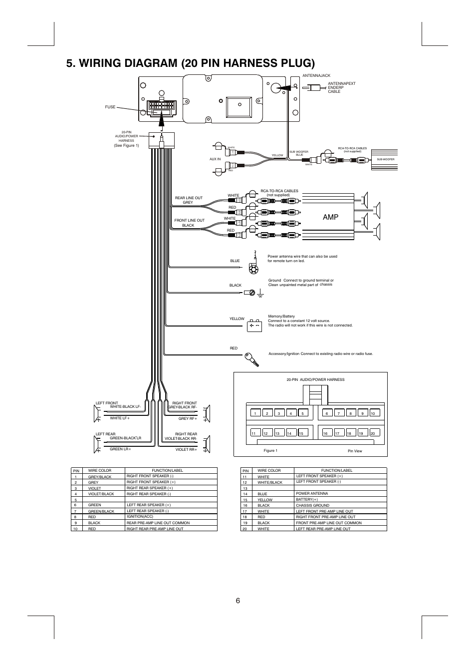 Wiring diagram (20 pin harness plug) | Boss Audio Systems MR1400W User  Manual | Page 7 / 14